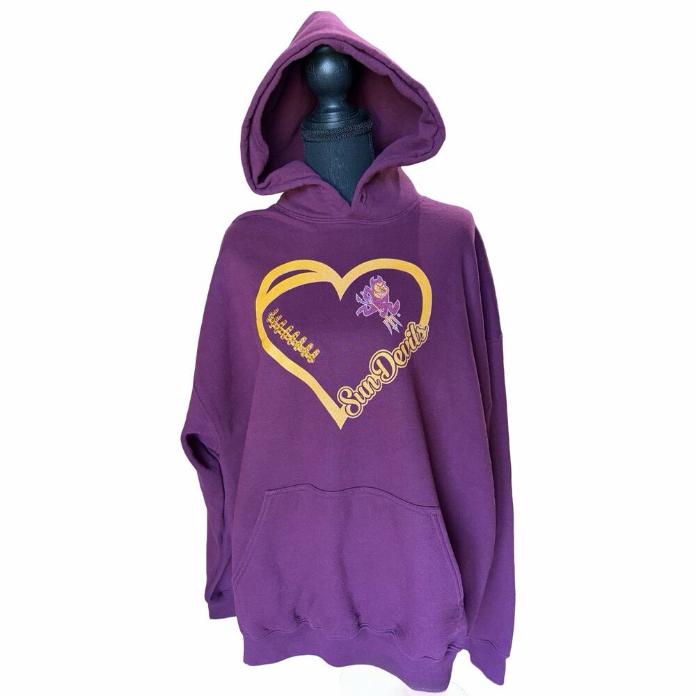 ASU Sun Devils Football Hoodie XL Burgundy Gildan Heavy Blend Arizona State